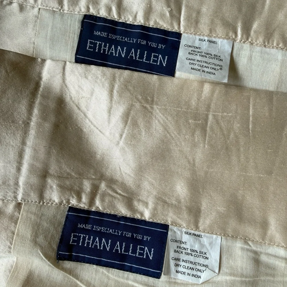 ETHAN ALLEN 100% SILK Two Lined Ivory Curtain Panels Drapes 50in x 95in